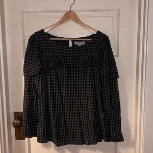 Loft Flannel ruffled long sleeve blouse